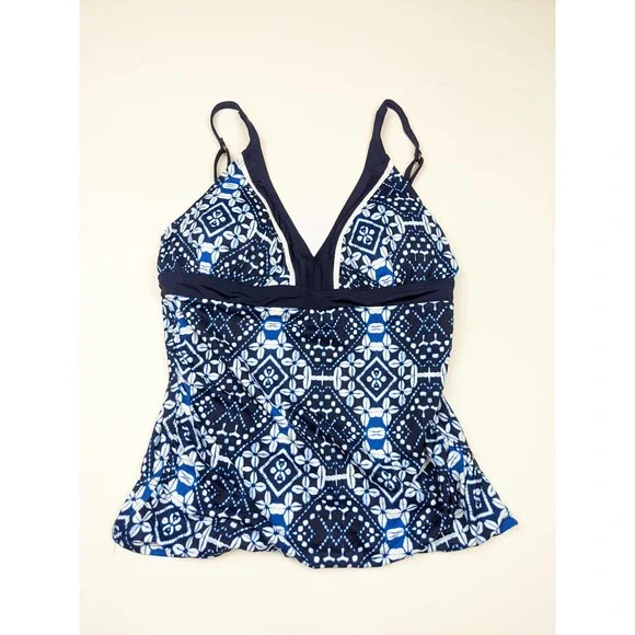 Tommy Bahama Indigo Cowrie Diamonds Over The Shoulder Shirred Tankini To… - Picture 4 of 10